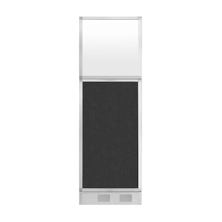 Hush Panel Configurable Cubicle Partition 2' X 6' Black Fabric Frosted Window W/ Cable Channel